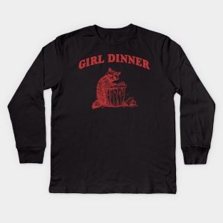 Girl Dinner, Raccoon T Shirt, Weird T Shirt, Meme T Shirt, Trash Panda T Shirt, Unisex Kids Long Sleeve T-Shirt